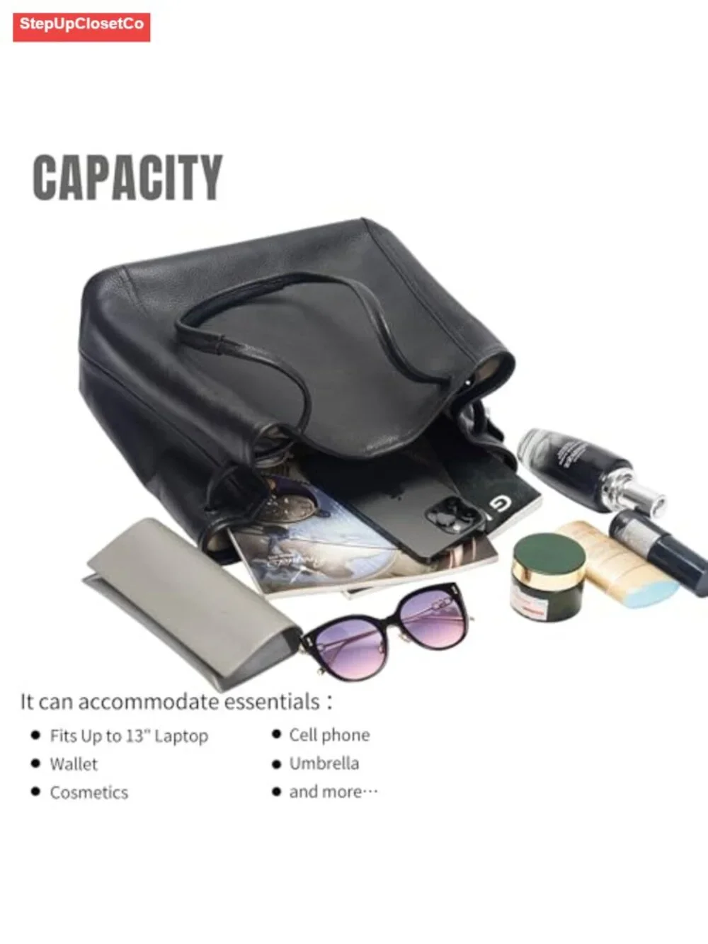 Genuine Leather Tote Bag for Women Work Bag with Adjustable Strap